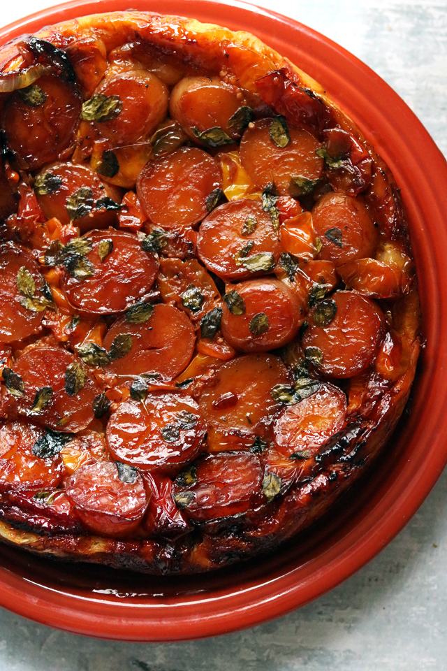 Caramelized Cherry Tomato Potato And Goat Cheese Tarte Tatin Joanne Eats Well With Others