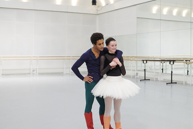 Marcelino Sambé and Anna Rose O'Sullivan in rehearsal for Coppélia, The Royal Ballet ©2019 ROH. Photograph by Gavin Smart