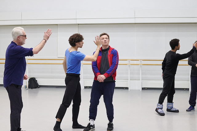 Stephen Wickes, Cesar Corrales, Thomas Whitehead and Marcelino Sambé in rehearsal for Coppélia, The Royal Ballet ©2019 ROH. Photograph by Gavin Smart