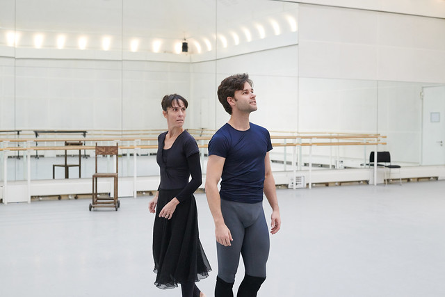 Laura Morera and Alexander Campbell in rehearsal for Coppélia, The Royal Ballet ©2019 ROH. Photograph by Gavin Smart