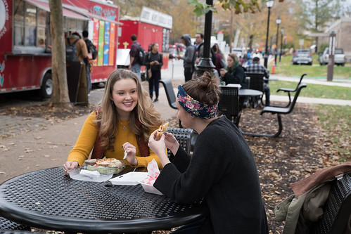 Students Eating by The Food Trucks