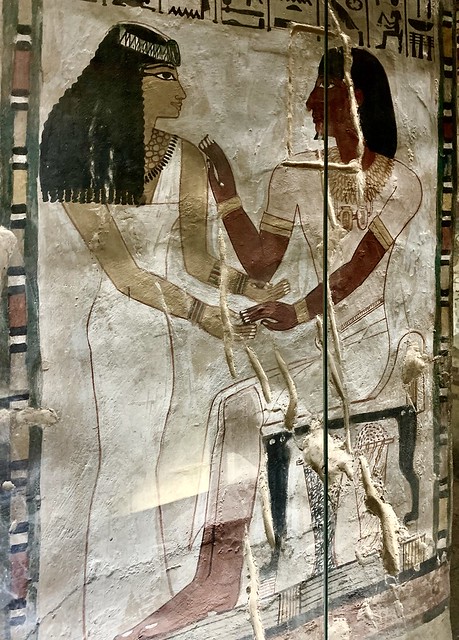 Tomb of Sennefer, Burial Chamber, NorthEast Pillar, South Face: Meryt, who is Sennefer’s wife and daughter, stands before him as he’s now deceased