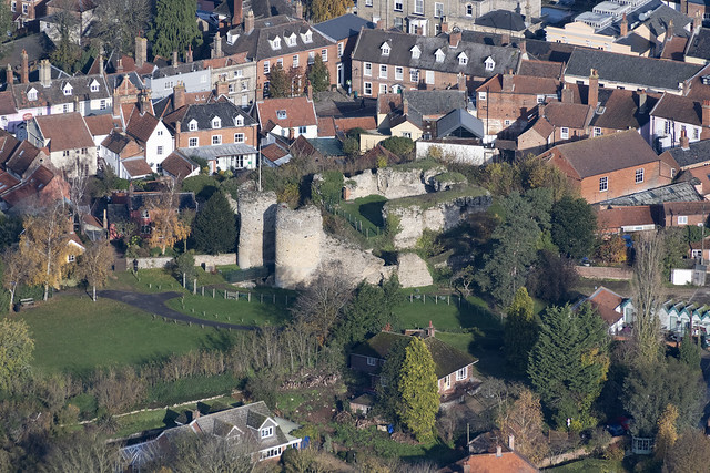 Bungay Castle - Norman castle built in around 1100 by Roger Bigod - Suffolk aerial image
