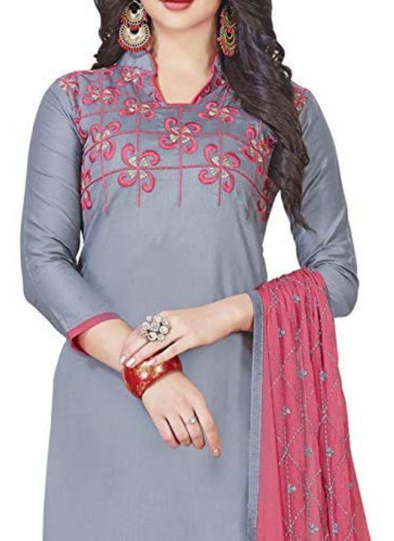 Generic Women's Glaze Cotton Unstitched Salwar-Suit Material With Dupatta (Grey, 2 Mtr)
