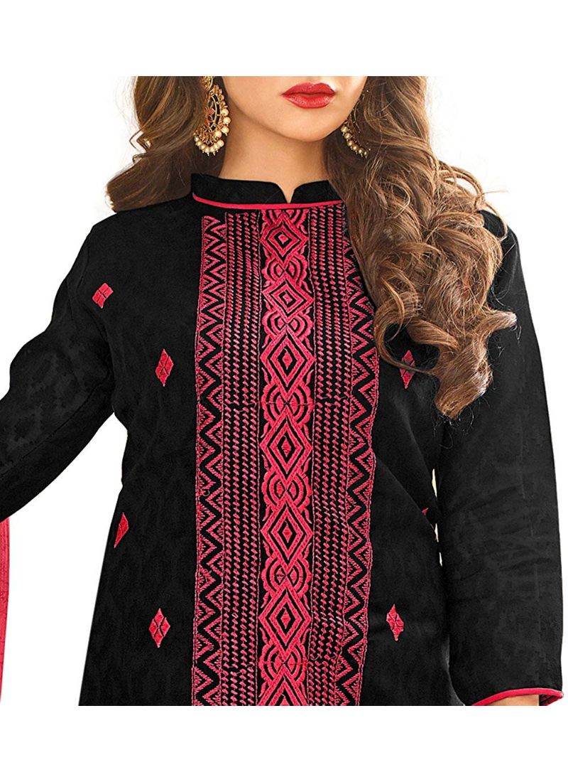 Generic Women's Cotton Jacquard Unstitched Salwar-Suit Material With Dupatta (Black, 2 Mtr)