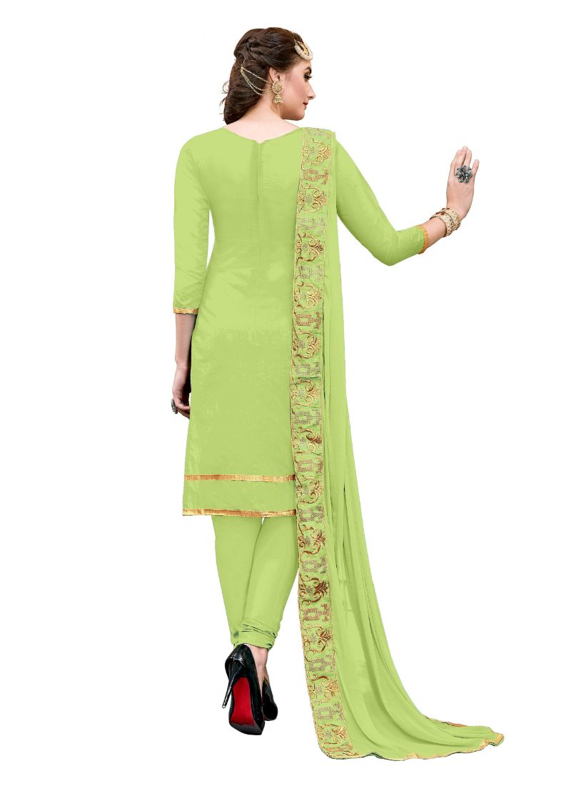 Generic Women's Chanderi Cotton Unstitched Salwar-Suit Material With Dupatta (Light Green, 2.20 Mtr)
