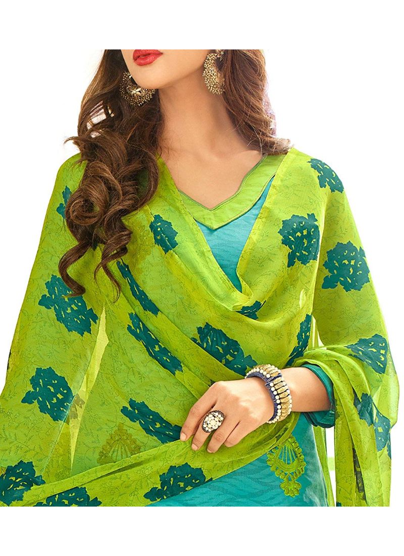 Generic Women's Cotton Jacquard Unstitched Salwar-Suit Material With Dupatta (Turquoise Blue, 2 Mtr)