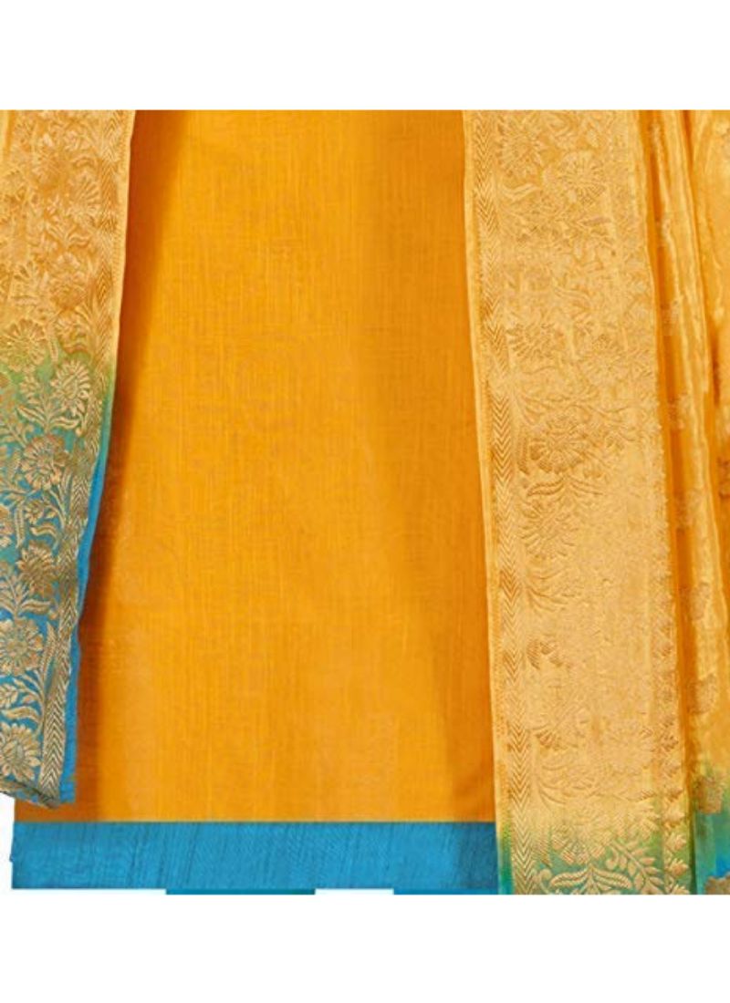 Generic Women's Slub Cotton Unstitched Salwar-Suit Material With Dupatta (Yellow, 2 Mtr)