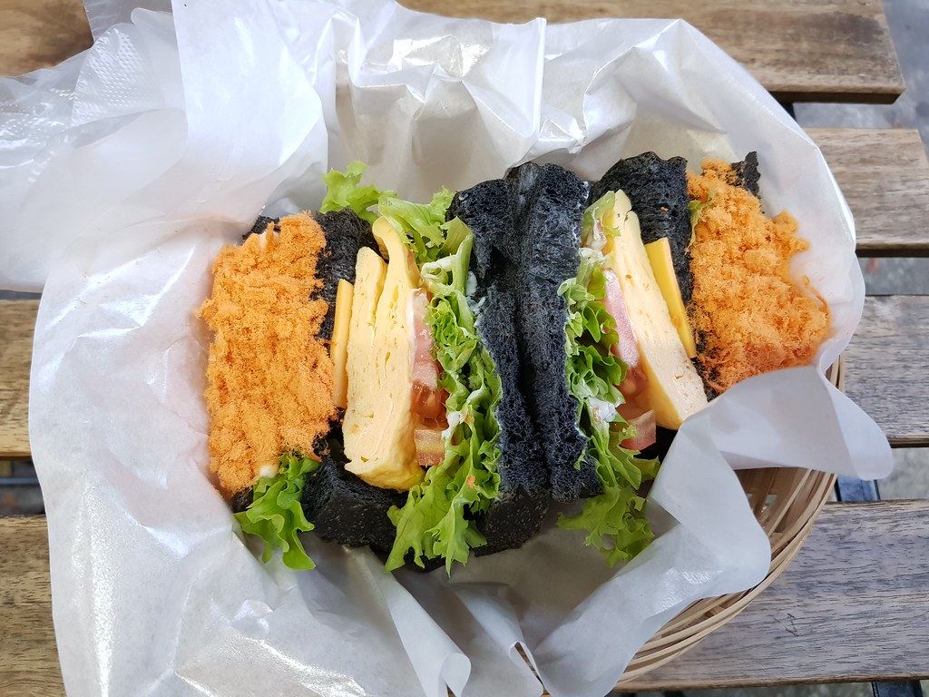 Bamboo Charcoal Toast (Chicken Floss + Egg + Cheese) rm$9.80 @ A.Toast - Breakfast & Juice Bar KL Pudu