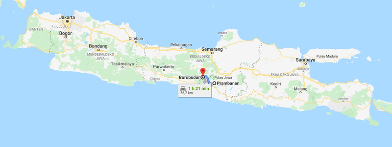 distancia de Prambanan a Borobudur