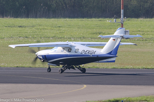 D-EXGA - 2014 build Extra EA.500, lining up for departure on Runway 24 at Friedrichshafen during Aero 2017