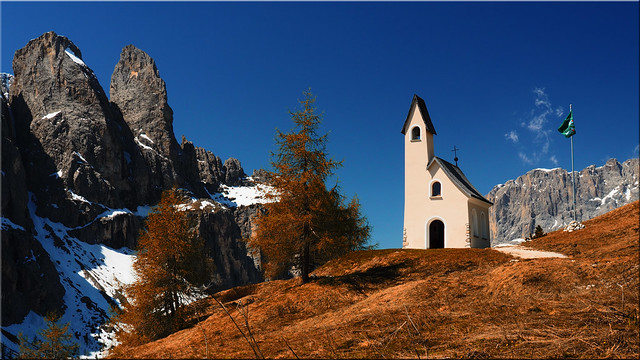 The San Maurizio Chapel on the Gardena Pass in South Tyrol