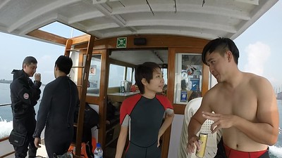 Divers chatting during surface interval