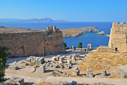 acropolis ruins lindos rhodes greece ancient architecture history sea view wall horizon
