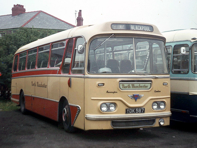 North Manchester Coaches / Yelloway Motor Services . Rochdale , Lancashire . YDK587 . Blackpool , Lancashire . Sunday 31st-August-1969 .