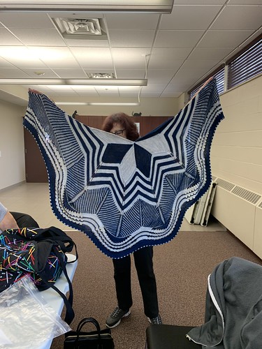 Connie knit this Starflake by Stephen West during his mystery knit along!