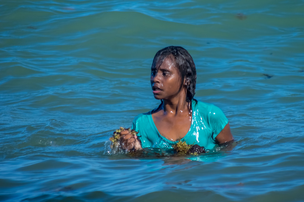 Girl bathing in the sea, Queensland-style