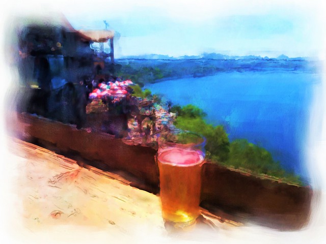A beer with a view. Oasis on Lake Travis.