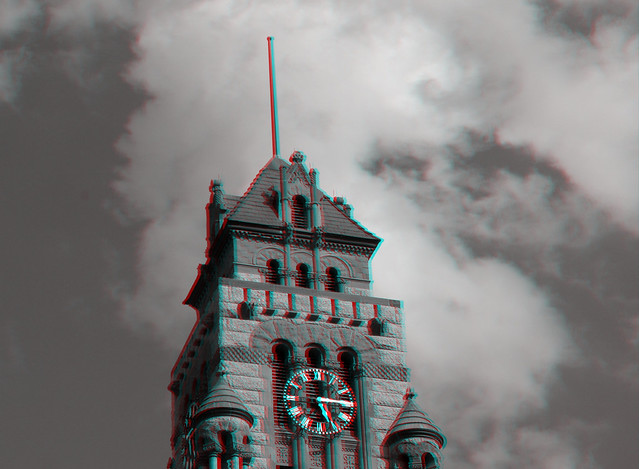 ELLIS COUNTY COURT HOUSE BELL TOWER 3D RED CYAN ANAGYLPH BW
