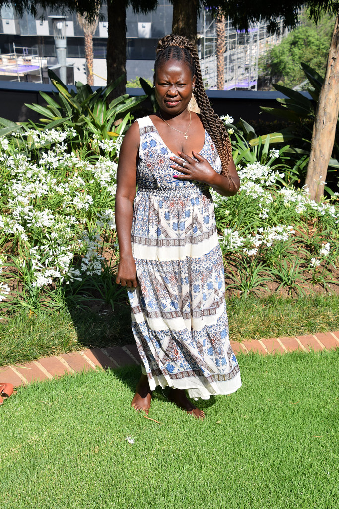 DSC_1778 Beautiful Tonic from Botswana African Summer Dress Fashion in Tropical Garden at The Garden Court Hotel Corner of West and Maude Street Sandown Sandton Johannesburg Gauteng Province South Africa Braids