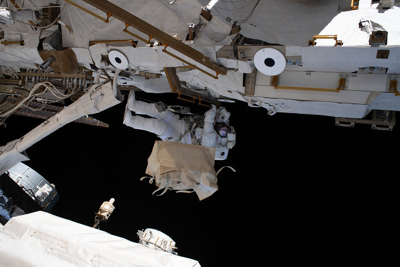 NASA astronaut Andrew Morgan is tethered to the International Space Station
