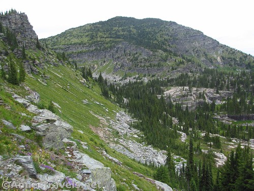 St. Paul Peak and Cliff Lake (left) from the slopes of Chicago Peak, Cabinet Mountains Wilderness, Montana