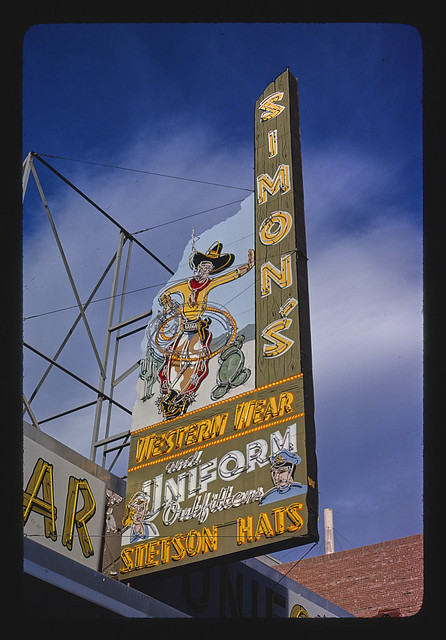 Simon's Western Wear sign, Central Avenue, Albuquerque, New Mexico (LOC)