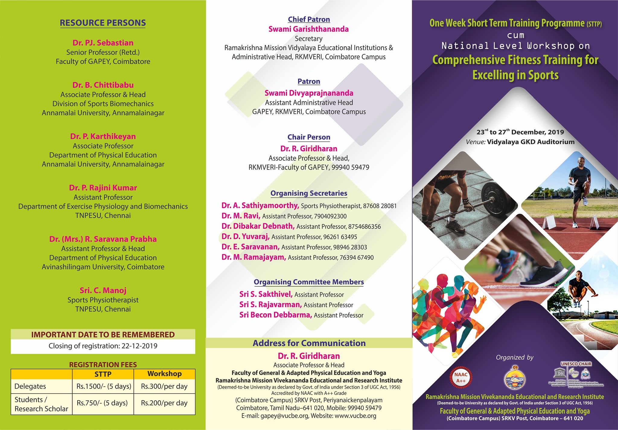 GAPEY - National Level Workshop - Comprehensive Fitness - Brochure-Front