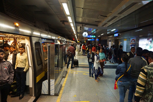 India, New Delhi - Inside yellow line of Delhi Metro - February 2018