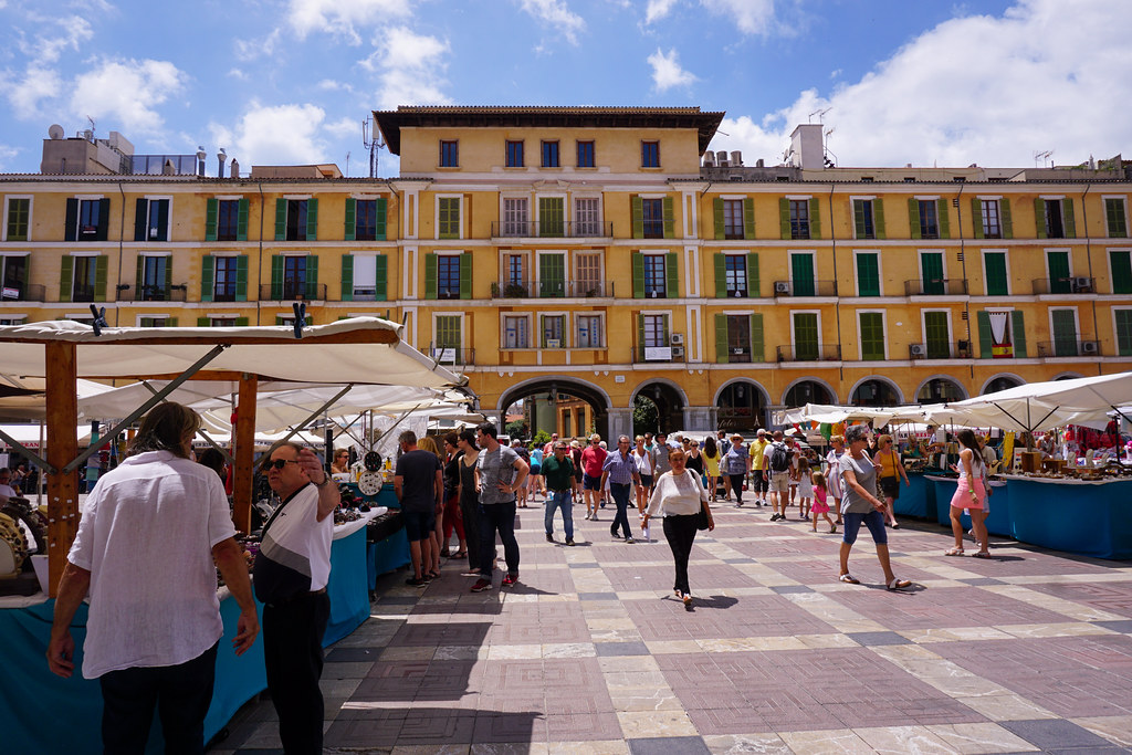 Beside market stalls in the Plaza Mayor, Palma de Mallorca