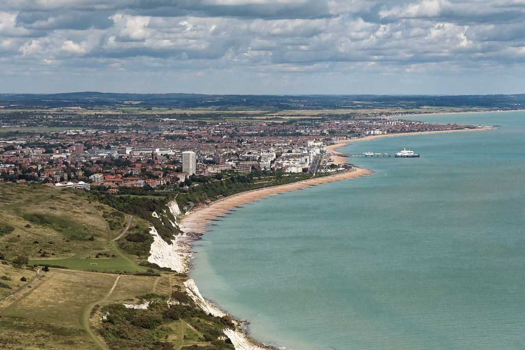 Flying along the coast towards Eastbourne in East Sussex