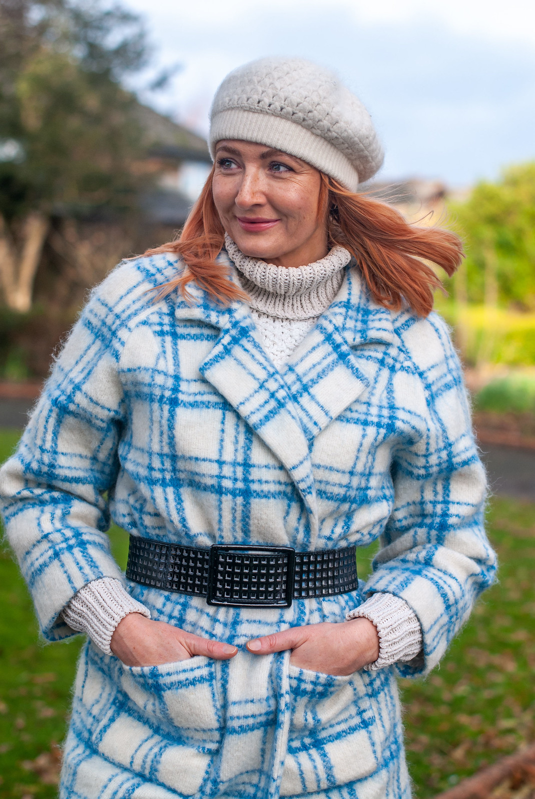 An Everyday Outfit: Winter Coat Worn 80s Style (blue check coat, belted) | Not Dressed As Lamb, Over 40 Fashion and Style