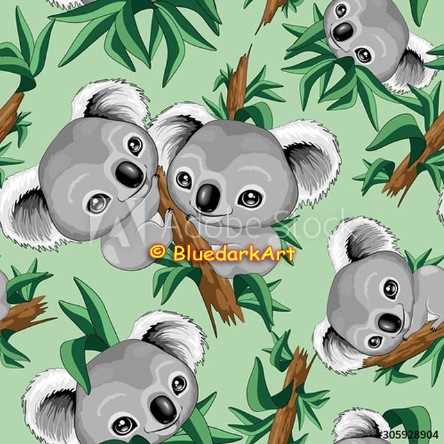 Koala Cute Baby Seamless Repeat Vector Pattern © BluedarkArt