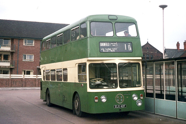SHMD Board . 42 ELG42F . Aston-under-Lyne , Bus Station , Lancashire . Monday 01st-September-1969 .