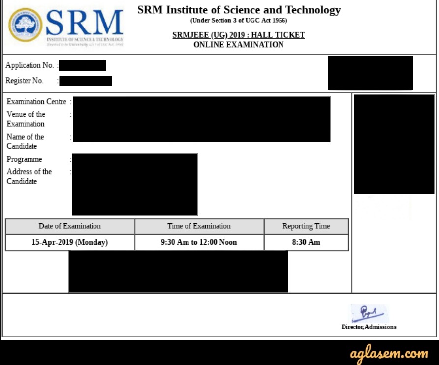 SRM Amaravati University Admit Card