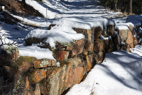 snow dirtroad stonewall