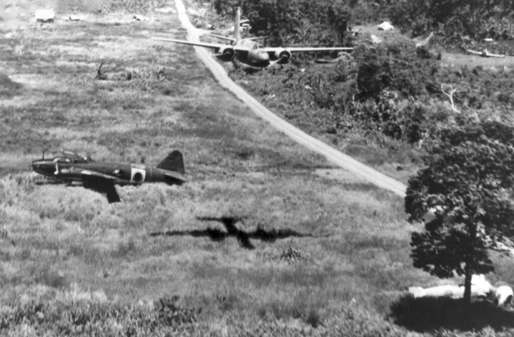 A-20 attacking Lae airfield with G4M c1943