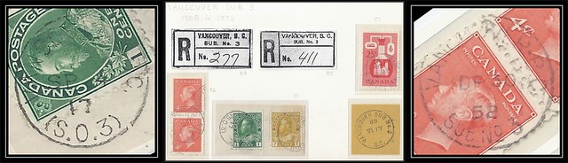 British Columbia / B.C. Postal History - VANCOUVER SUB POST OFFICE No. 3 - Examples of CDS Cancels (B1, B2 & C1) & Registered Markings (R4 & R5) on Piece and Stamp (#1)