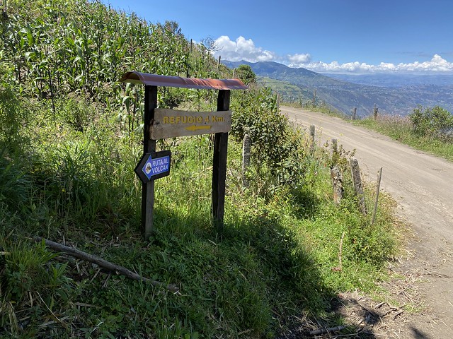 The Park Entrance, the End of the Descent End of the Active and Powerful Tungurahua Volcano, 'Tungurahua' ('Fire Throat' volcano) at 5,023 meters (16,479 ft) above sea level, Baños, Central Highlands, Ecuador.