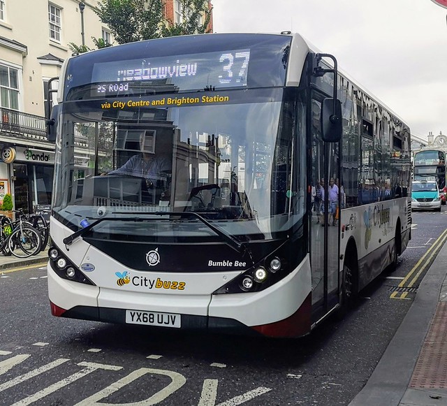 Compass Bus 4302 is on Queens Road while on route 37 to Meadowview. - Bumble Bee - YX68 UJV - 21st August 2019