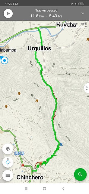GPS Route - Walking from Chinchero to Urquillos, Peru