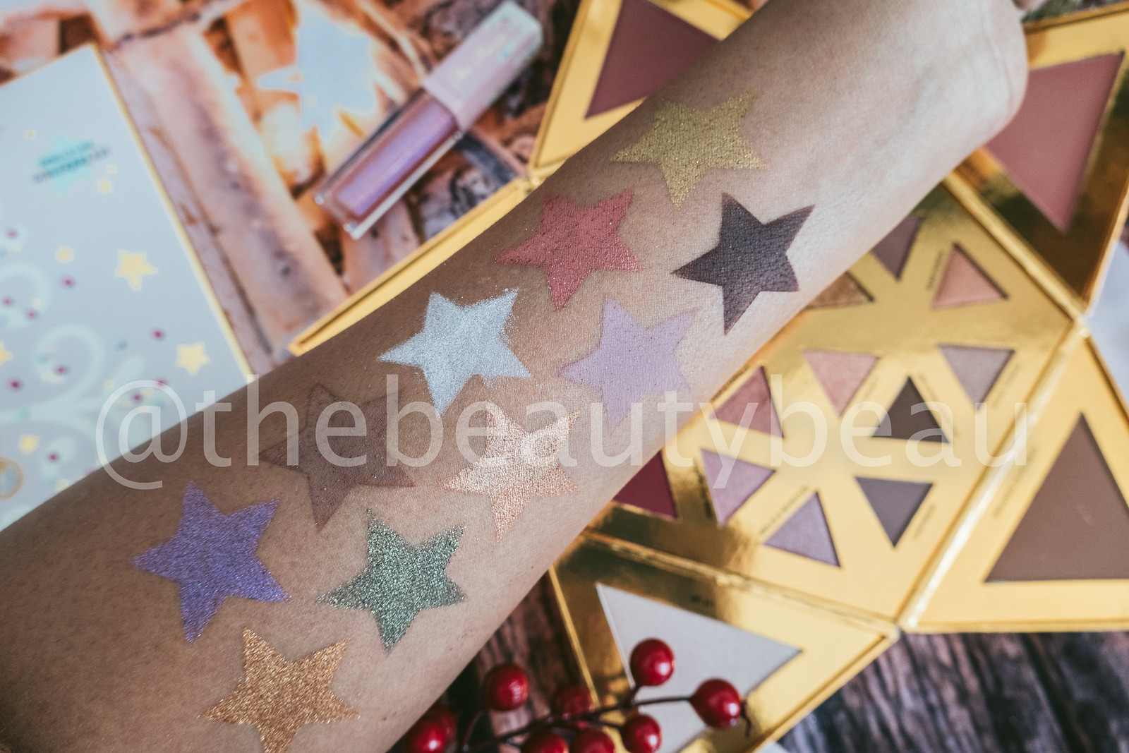 too faced Christmas star swatches