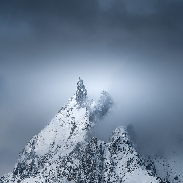 Cold atmosphere around a peak ( French Alps )