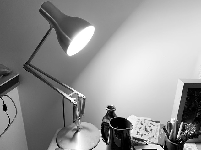 Anglepoise lamp, desk.