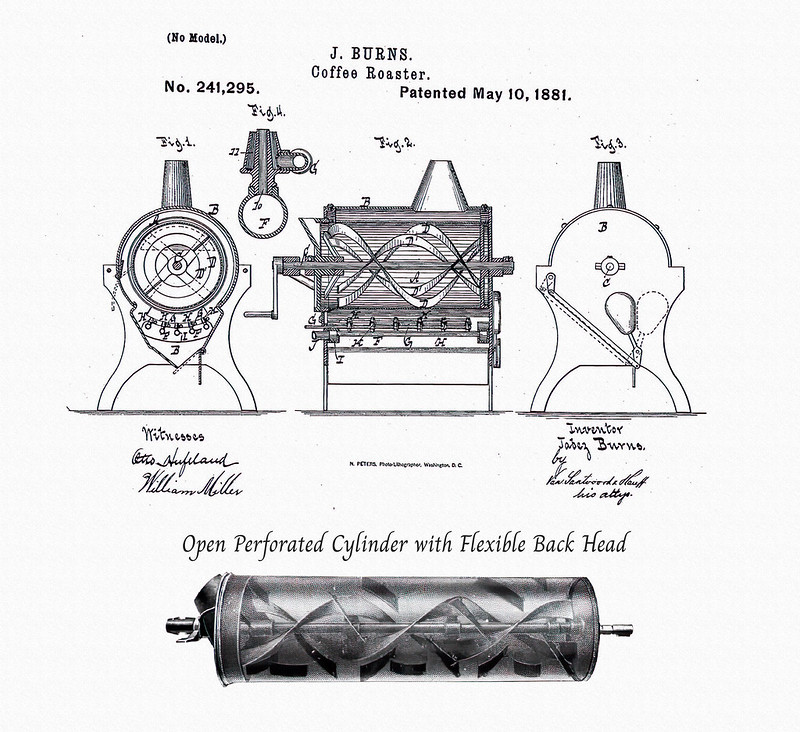 Bằng sáng chế máy rang cà phê của Jabez Burns vào Năm 1864