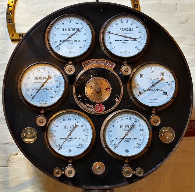 Six Hathorn, Davey gauges on timer manifold - London Museum of Water & Steam, London TW8..
