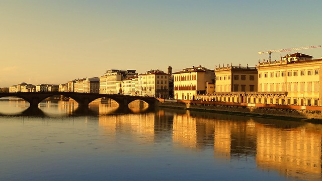 The Arno river from Ponte Sante Trinita, Firenze, Italia, November 2019.