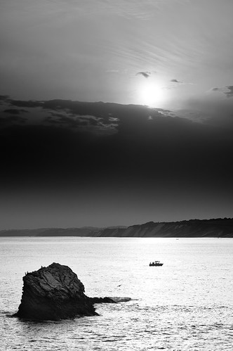black white basque landscape travel pentax pentaxart outdoor outside sea ocean cliff water boat sunrise sunset