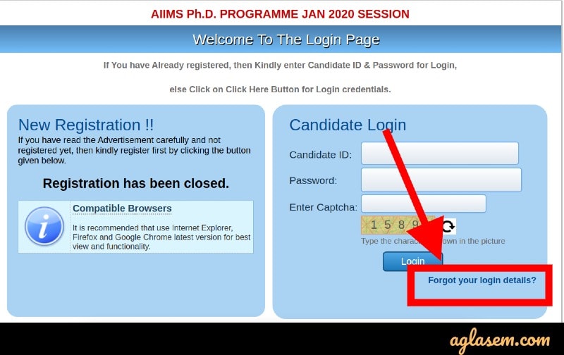 AIIMS PhD Recover login password