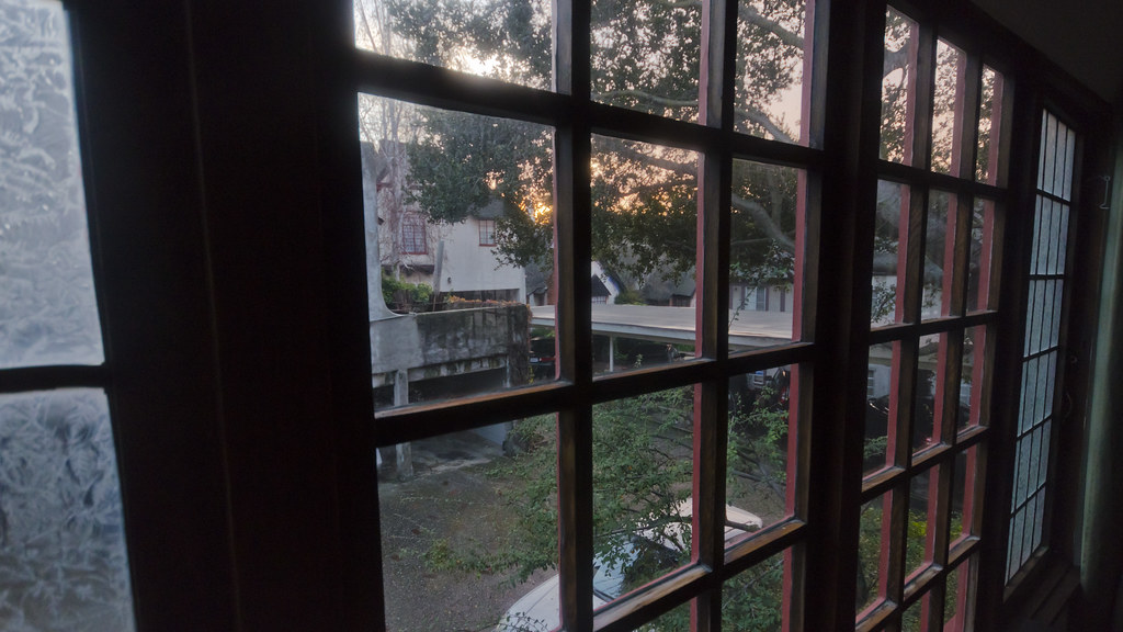 Sunset Through Wooden Window Grid